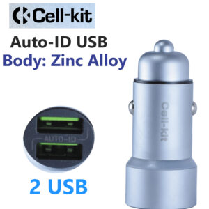 Cell-Kit Auto-id Zinc Alloy 3.6A Car Charger (Silver) for Mobile Charging